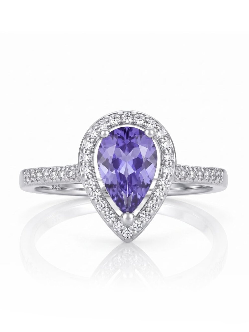 Purple Amethyst Pear Gemstone ring, 925 Sterling Silver
